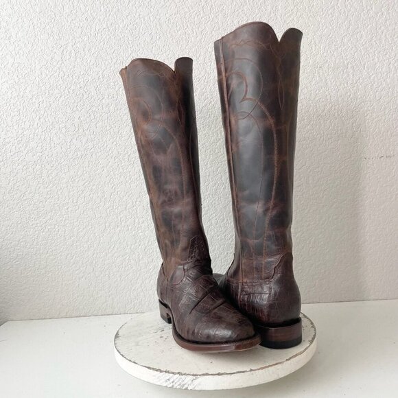 NEW Rod Patrick Womens Riding Cowboy Boots 10B Brown Caiman Leather Western Tall - Picture 11 of 11